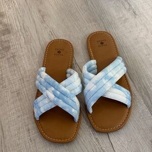 Shade & Shore Tan Footbed Sandals with Light Blue Straps